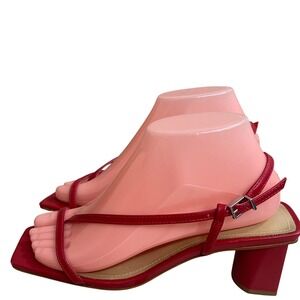 Schutz Heloise Mid Block‎ Leather Slingback Thong Dress Sandals red 7.5B EUC